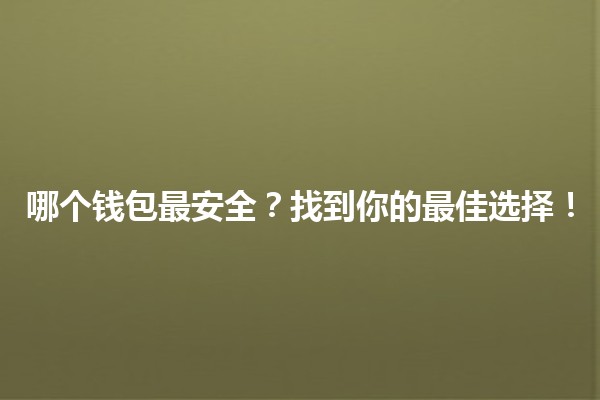 哪个钱包最安全？🔒💰找到你的最佳选择！