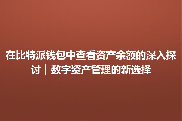 在比特派钱包中查看资产余额的深入探讨｜数字资产管理的新选择